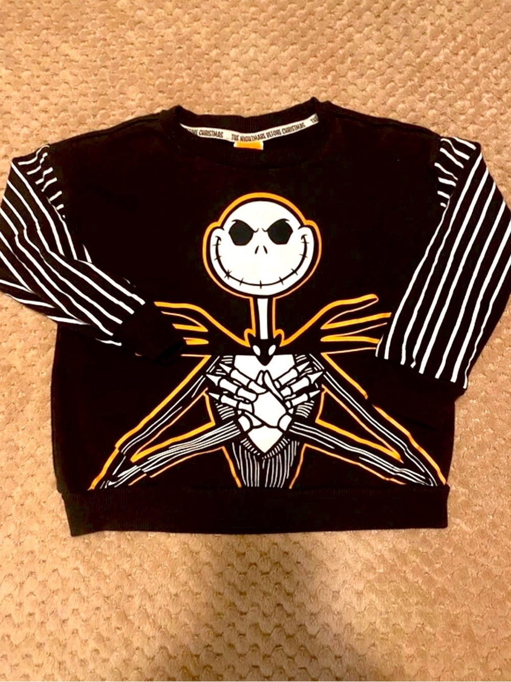 Disney Black Jack Skellington Graphic Sweatshirt with Striped Sleeves
